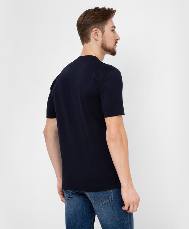 Brunello Cucinelli Темно-синяя футболка с принтом логотипа M0T618430 изображение 4