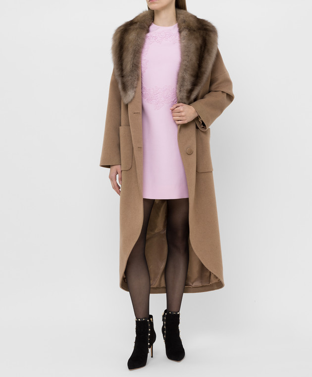 Real Furs House Бежевое пальто из кашемира с мехом соболя GT02 изображение 2