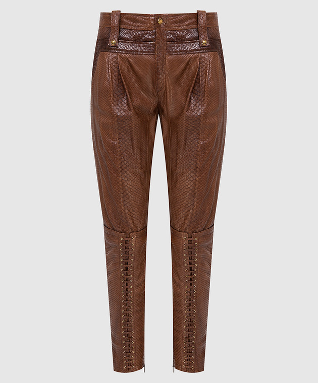 Gucci Коричневі брюки зі шкіри пітона 264366