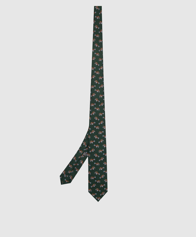Stefano Ricci Patterned Tie and Pache Scarf Set for Children Dark Green Silk YDHNG700 image 3