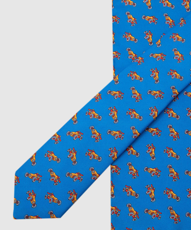 Stefano Ricci Дитячий синій шовковий набір з краватки і хустки-паші у візерунок YDHNG700 зображення 4