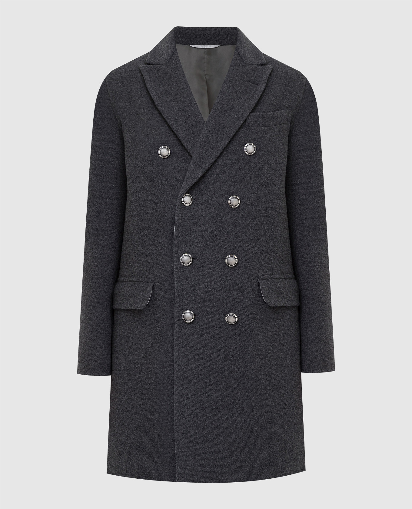 Brunello Cucinelli Серое двубортное пальто из шерсти MQ4219929D