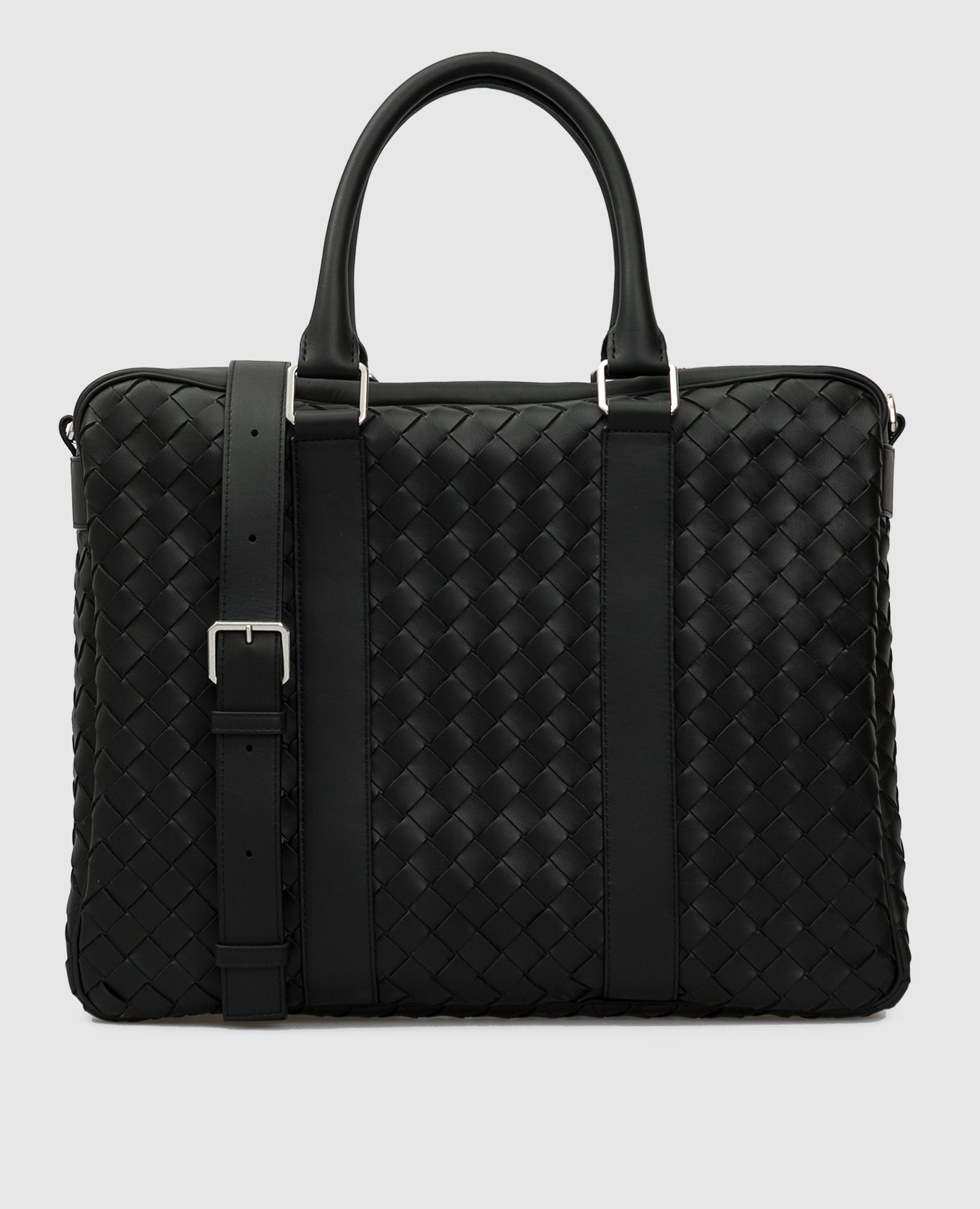 

Кожаная деловая сумка с плетением "Intrecciato", Черный, Сумки на плечо