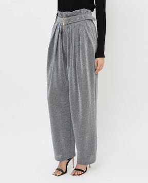 Balmain Сріблясті брюки з защипами і люрексом WF0PQ045J202
