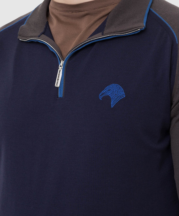 Stefano Ricci Темно-синий джемпер из шерсти с вышивкой K303019L01F21446 изображение 5