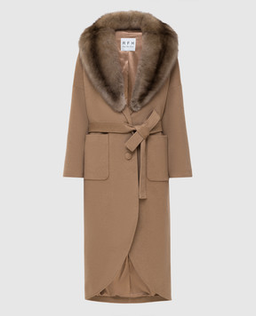 Real Furs House Бежевое пальто из кашемира с мехом соболя GT02