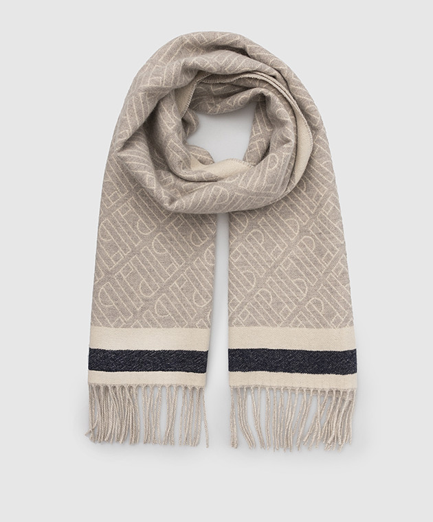 

Шарф из кашемира в узор с бахромой, Светло-серый, Шарфы