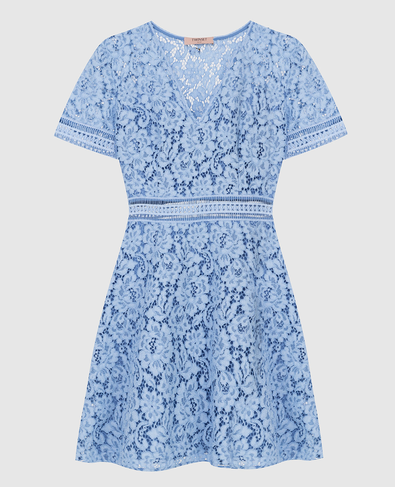 Светло-синее ажурное платье мини