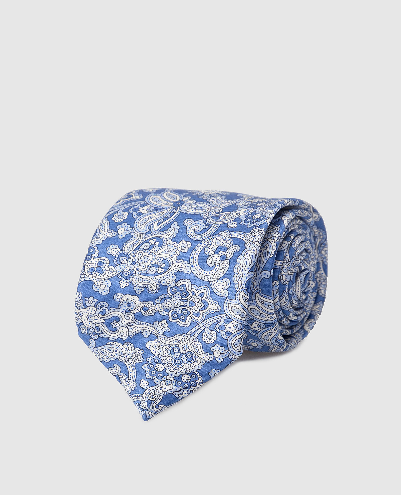 Детский синий шелковый набор из галстука и платка-паше в узор