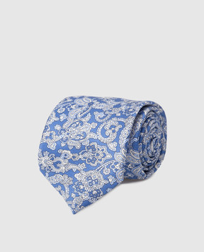 Stefano Ricci Дитячий синій шовковий набір з краватки та хустки-паші у візерунок YDX27001