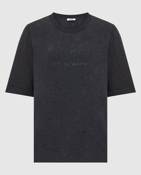 Peserico Темно-сіра футболка з принтом і розрізами S06990J0Q600079