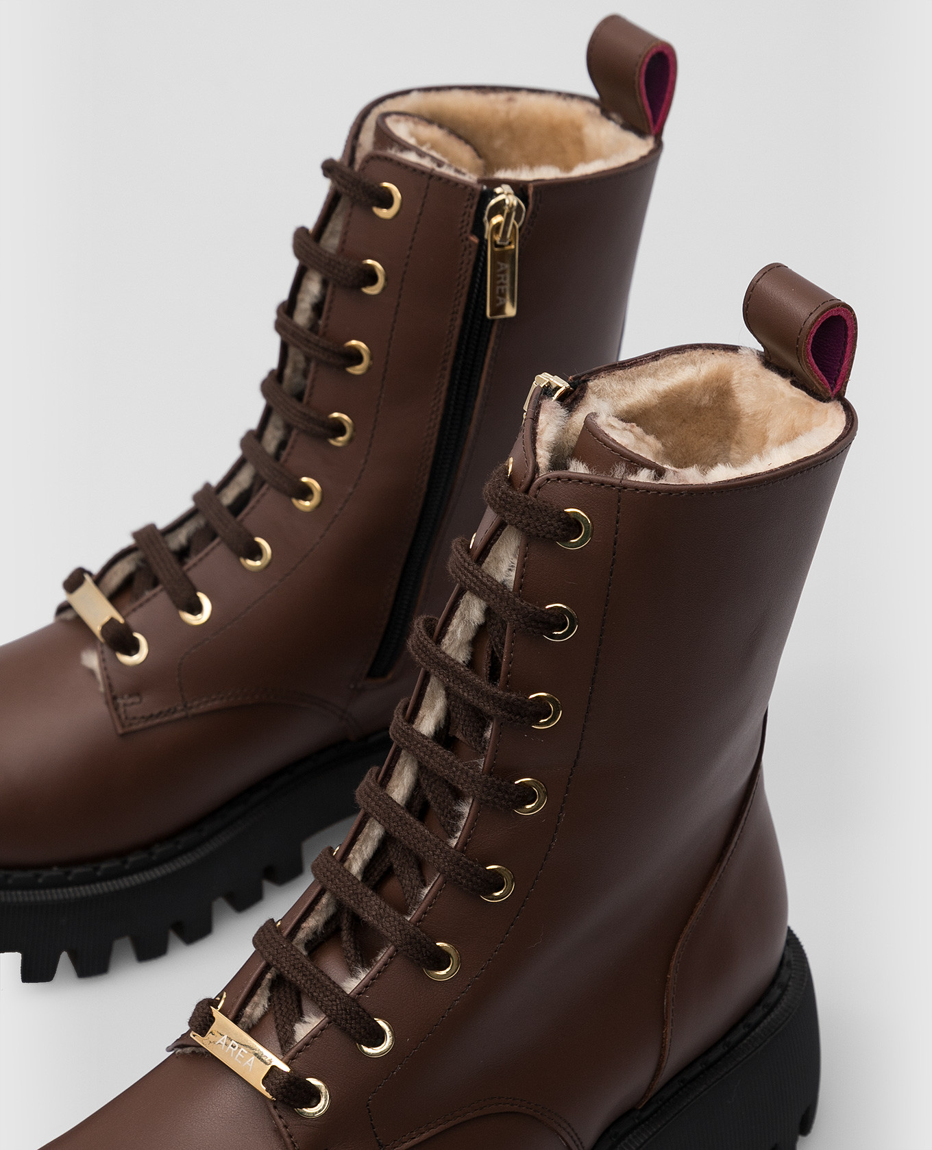 AREA Коричневые кожаные ботинки на меху 217AGNELLO изображение 5