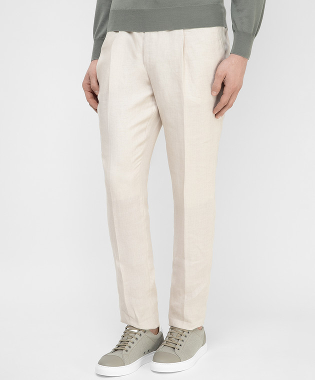 Brunello Cucinelli Светло-бежевые брюки из льна MD417E1740 изображение 3