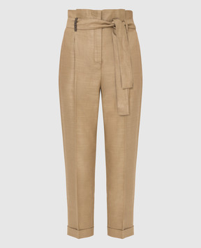 Peserico Бежевые брюки из льна и шелка P04401A02125