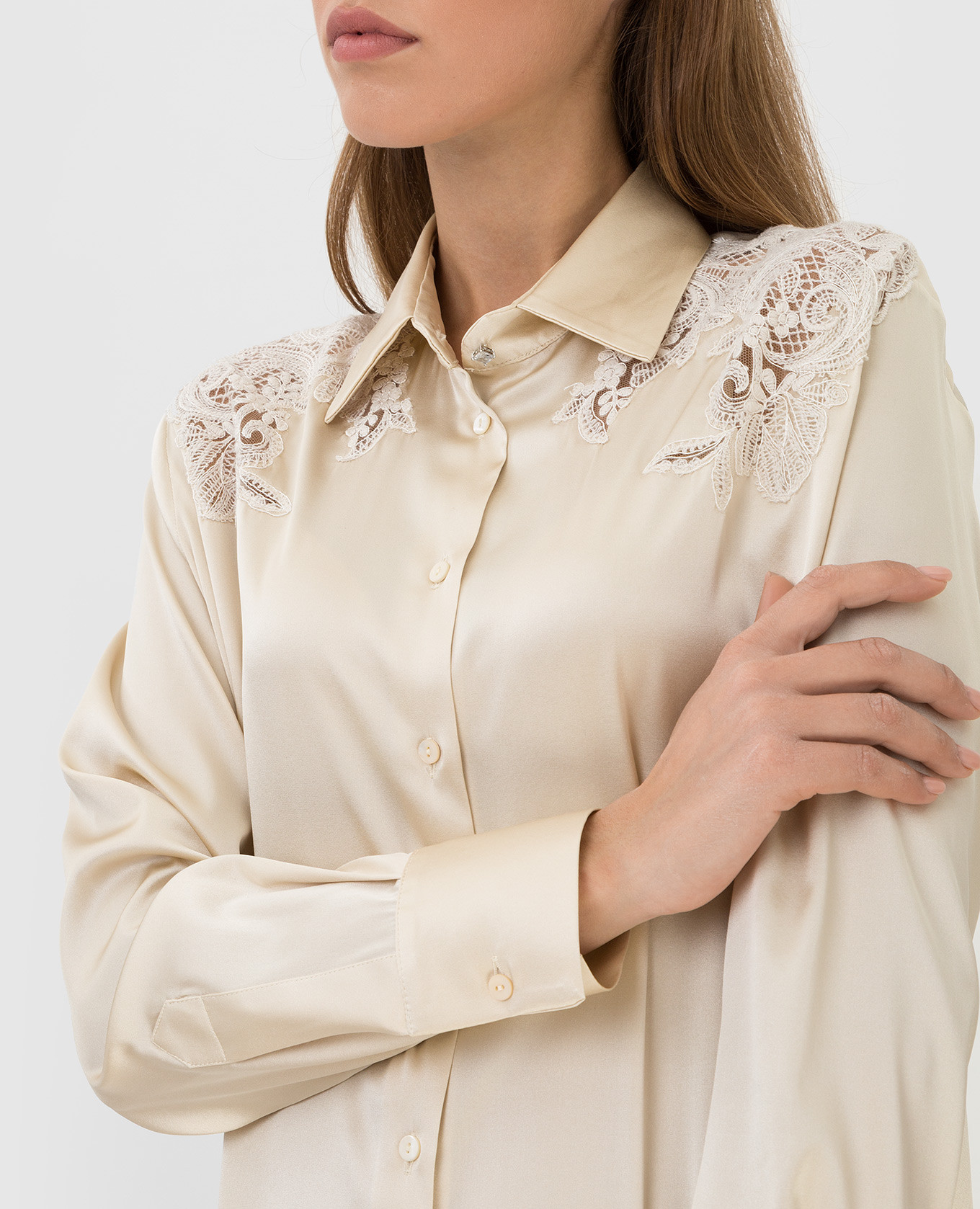 Ermanno Scervino Шелковое платье-рубашка с ажурными вставками D394K310YUL изображение 5
