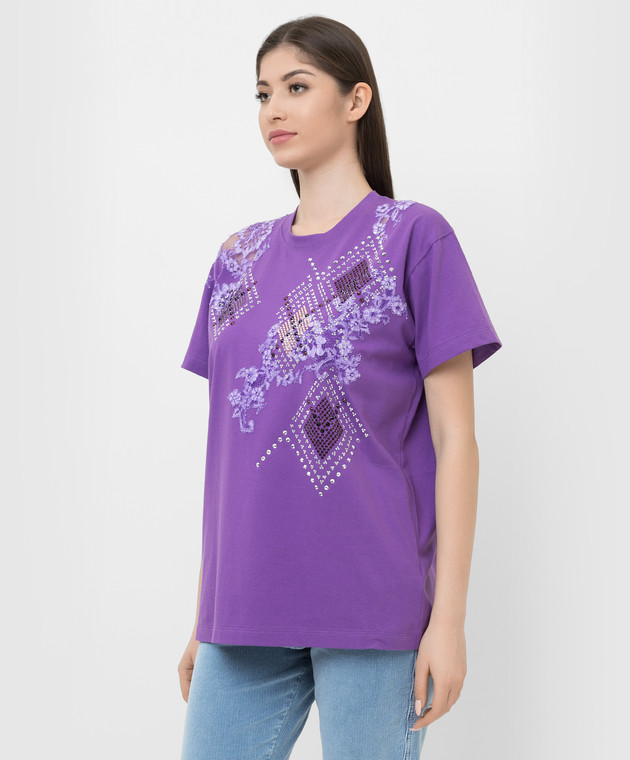 Ermanno Scervino Фиолетовая футболка с кристаллами и кружевом D392L714DUX изображение 3