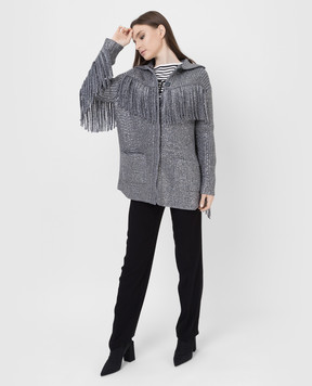 Ermanno Scervino Сріблястий кардиган у кристали з бахромою D405D701CTJKE