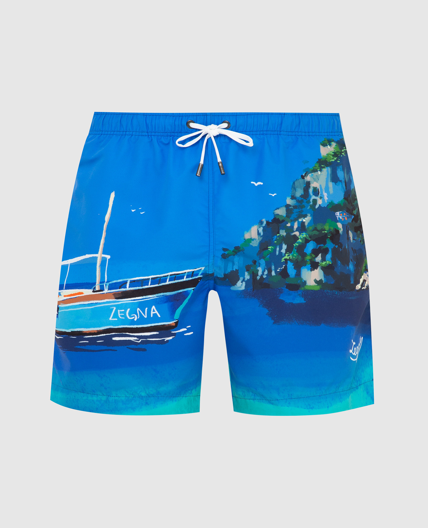 Синие плавательные шорты с принтом Акварель Капри