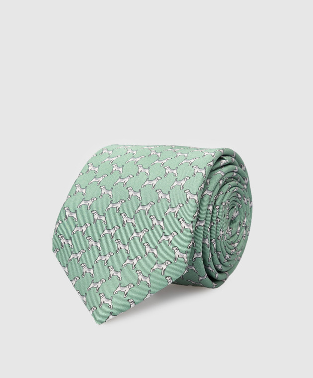 Stefano Ricci Детский шелковый светло-зеленый набор из галстука и платка-паше в узор YDHNG300