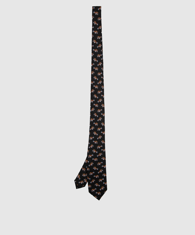 Stefano Ricci Дитячий чорний шовковий набір з краватки і хустки-паші у візерунок YDHNG700 зображення 2