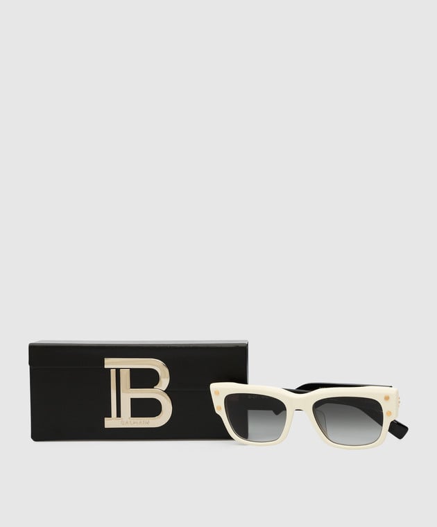 Balmain Светло-бежевые квадратные солнцезащитные очки B-IV BPS118C53 изображение 5