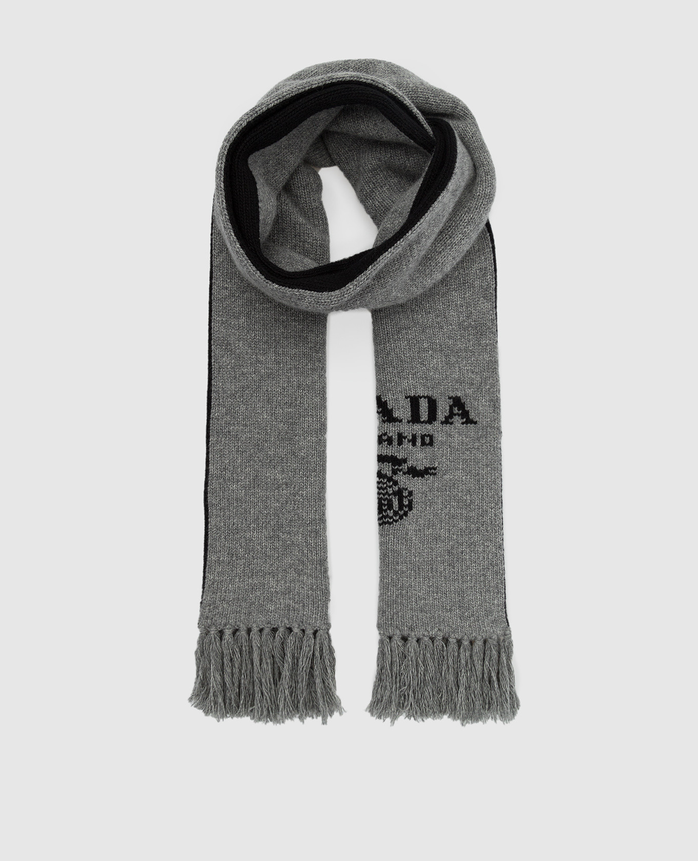 

Серый шарф из шерсти кашемира с узором логотипа Prada, Шарфы
