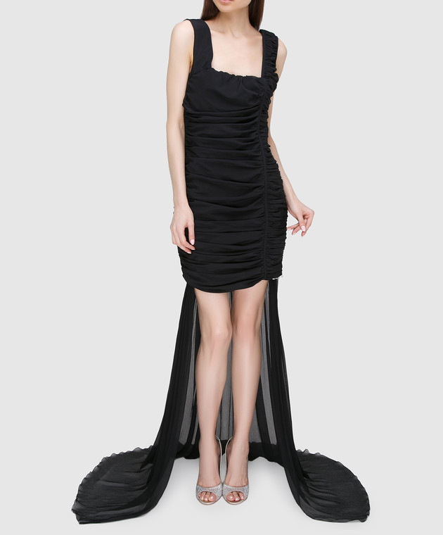Blumarine Черное платье из драпированного шелка со шлейфом 58456 изображение 2