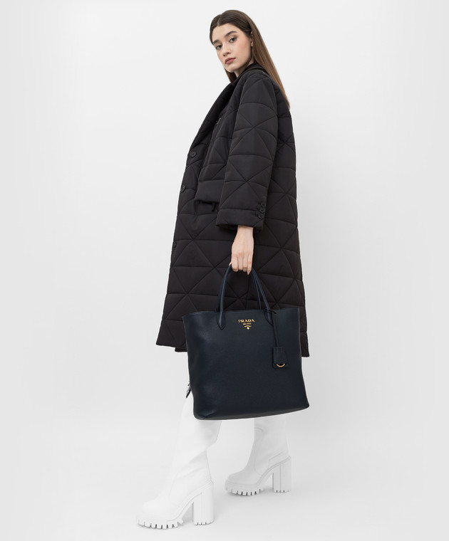 Prada Темно-синяя кожаная сумка-тоут с логотипом 1BG0062BBE изображение 2