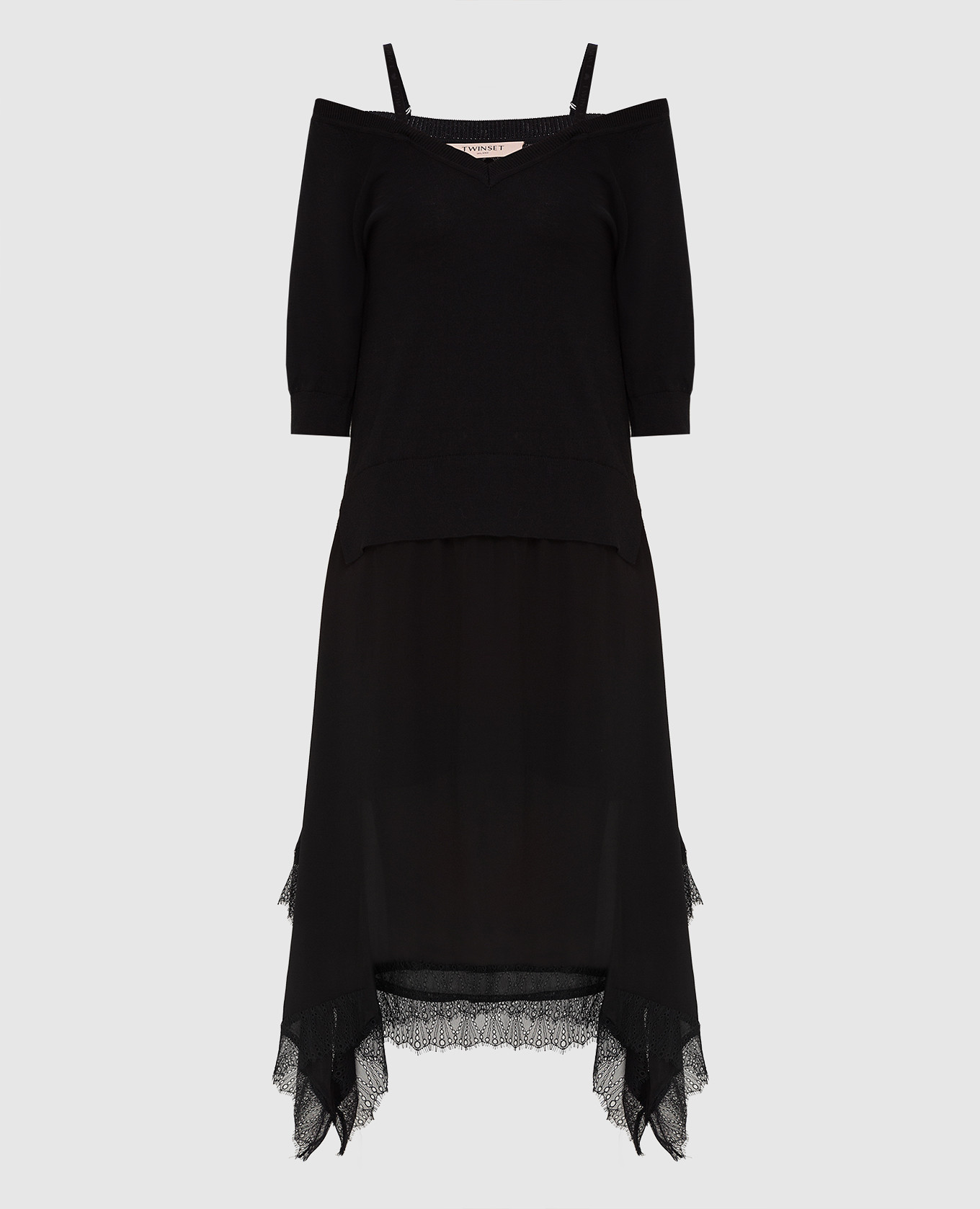 

Комбинированное платье Twin Set, Черный, Платья Миди