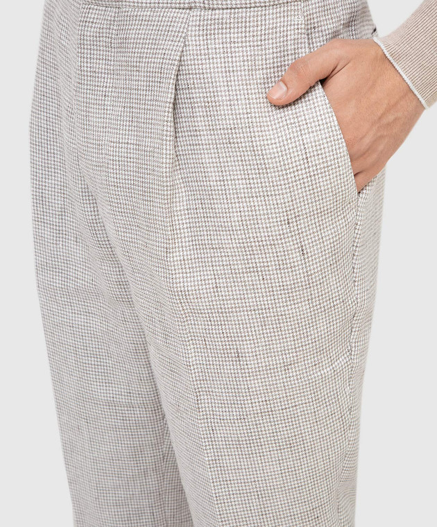 Brunello Cucinelli Светло-бежевые льняные брюки в узор MH237E1740 изображение 5