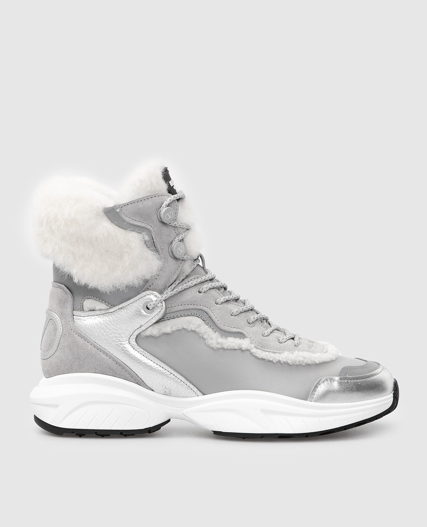 

Серые кожаные ботинки VLogo Signature на меху, Серый, Ботинки