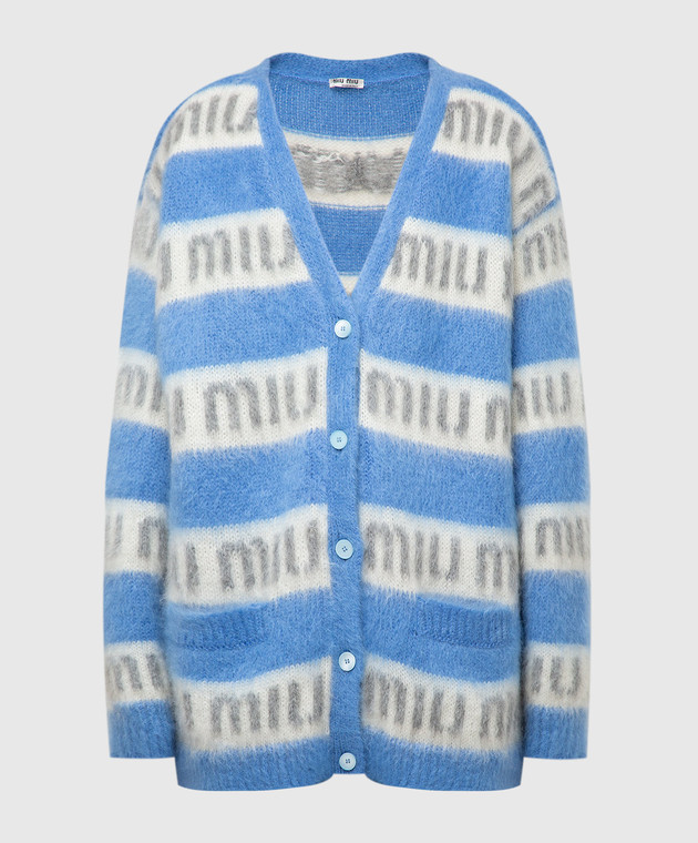 おもちちゃん21AW miu miu ロゴ モヘアカーディガン　ブルー Miu Miu - Кардиган в узор логотипа MMF5181ZAP купить в Symbol