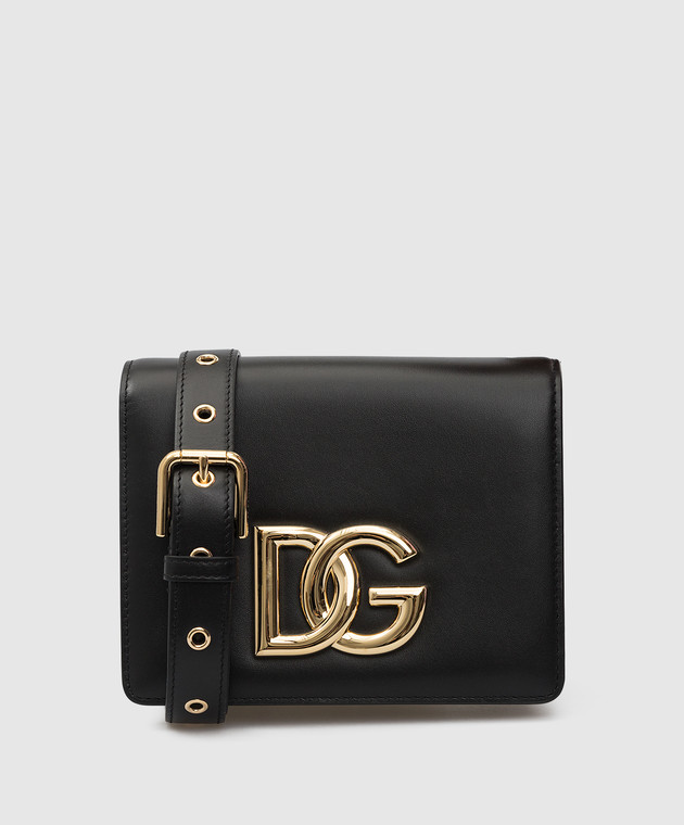 Dolce&Gabbana Черная кожаная сумка-мини с фактурной эмблемой DG BB7037AW576