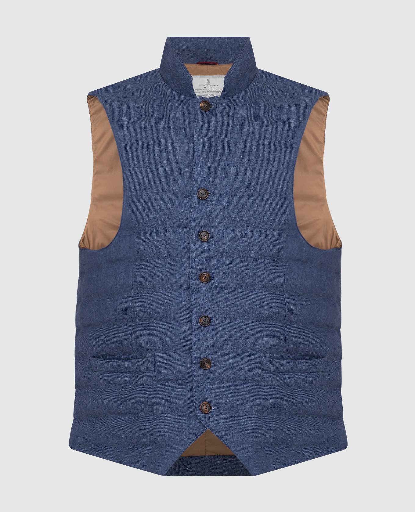 

Синий пуховой жилет из льна Brunello Cucinelli, Жилеты