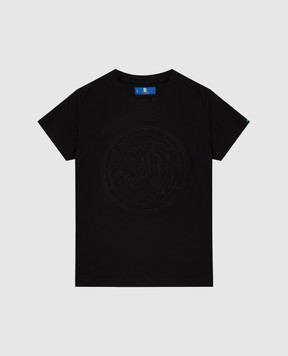 Stefano Ricci Детская черная футболка с вышивкой YNH8400170803