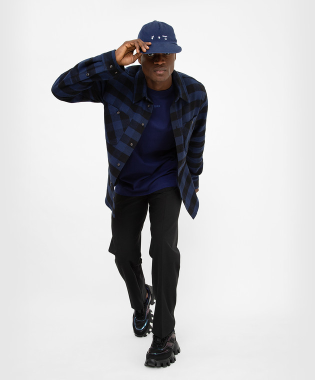 Off-White Темно-синяя рубашка в клетку OMGA188F21FAB001 изображение 2
