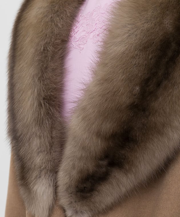 Real Furs House Бежевое пальто из кашемира с мехом соболя GT02 изображение 5