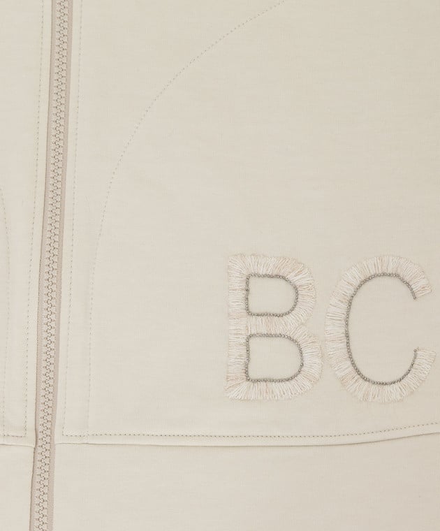 Brunello Cucinelli Детская светло-бежевая спортивная кофта с вышивкой логотипа BH827E231C изображение 3
