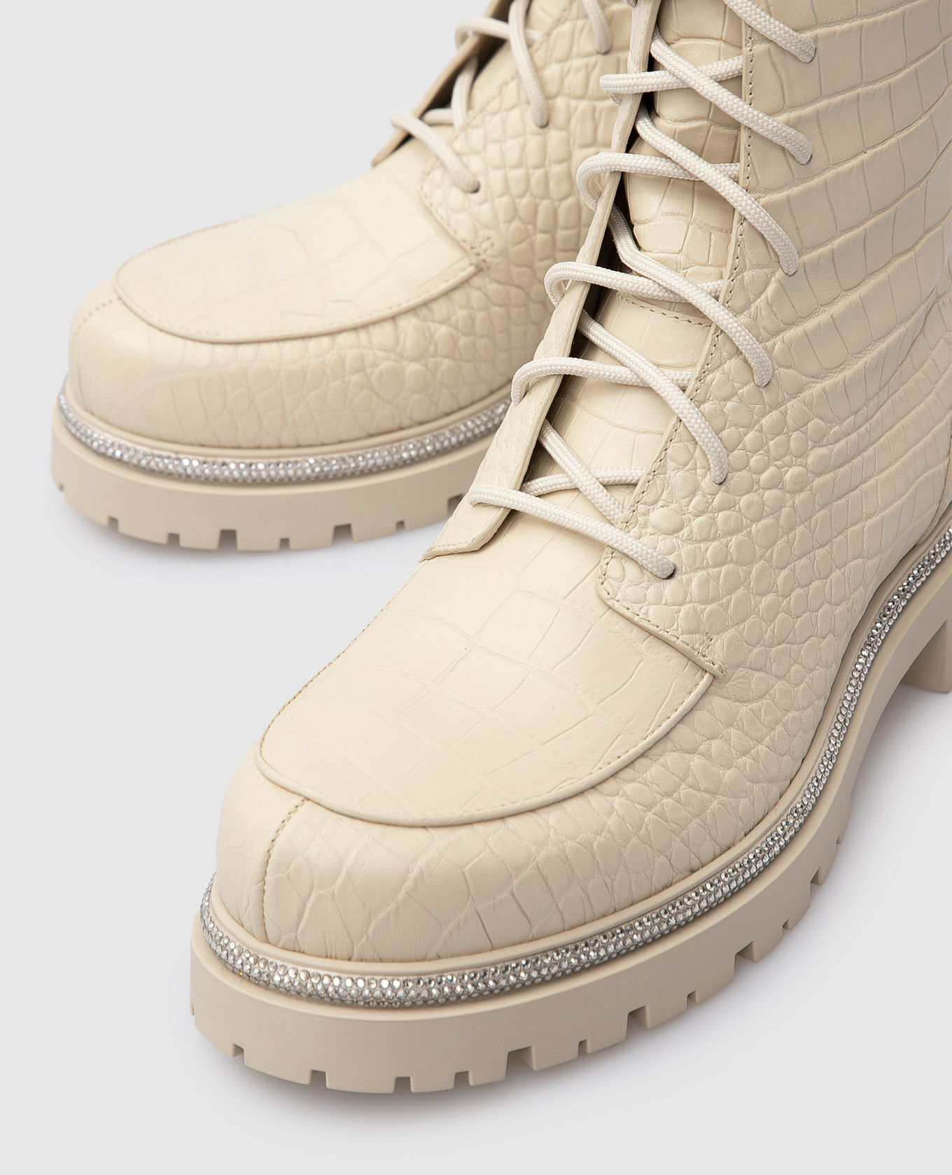Rene Caovilla Светло-бежевые кожаные ботинки Bika с кристаллами C11199025 изображение 5