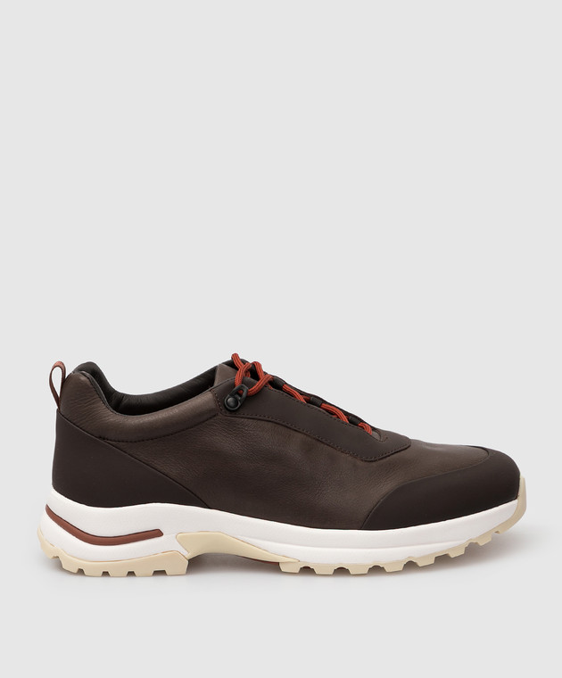 Loro Piana Темно-коричневые кожаные кроссовки Trail Walk FAL9348