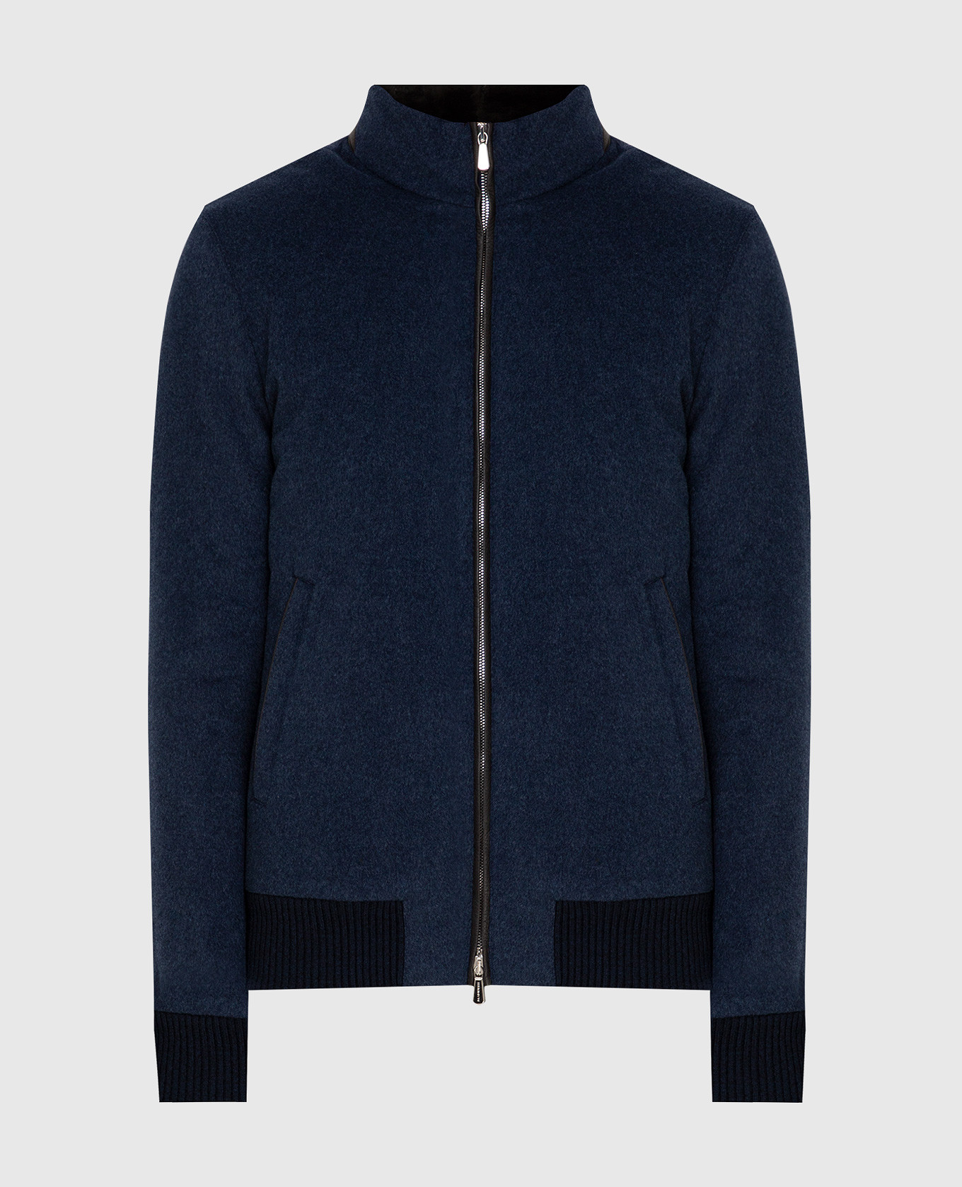 

Темно-синий бомбер из кашемира с мехом бобра, Тёмно-синий, Бомберы