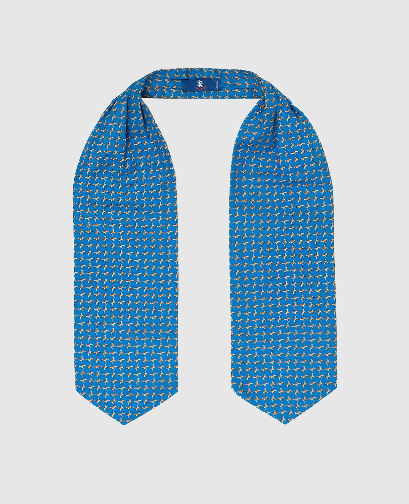 Children's blue silk ascot tie in a pattern