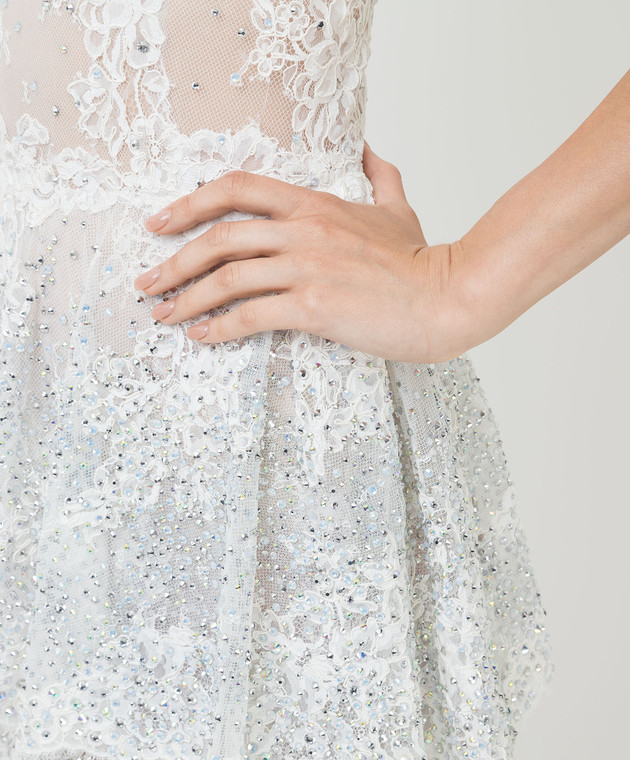 Ermanno Scervino Белое коктейльное платье с кристаллами D392Q350OJI изображение 5