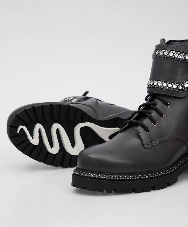 Rene Caovilla Темно-серые кожаные ботинки Nina с кристаллами C11160025 изображение 5
