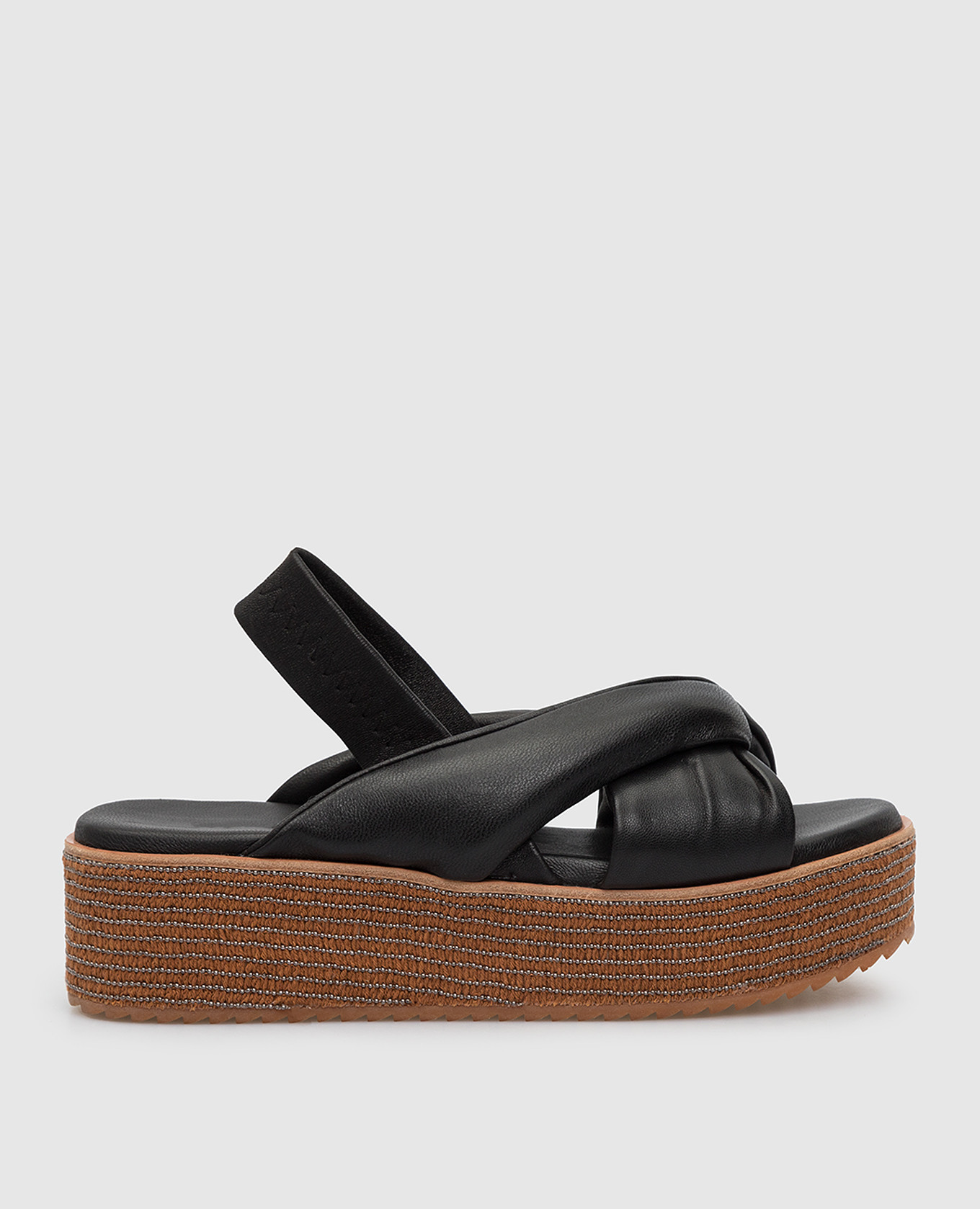Black monili leather chunky sole sandals