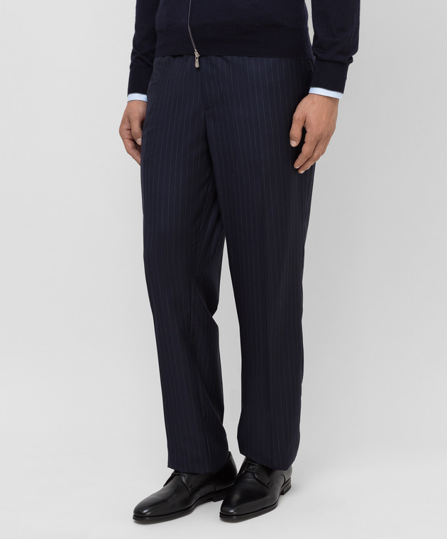 Brunello Cucinelli Темно-синие брюки из шерсти ML438PA07 изображение 3