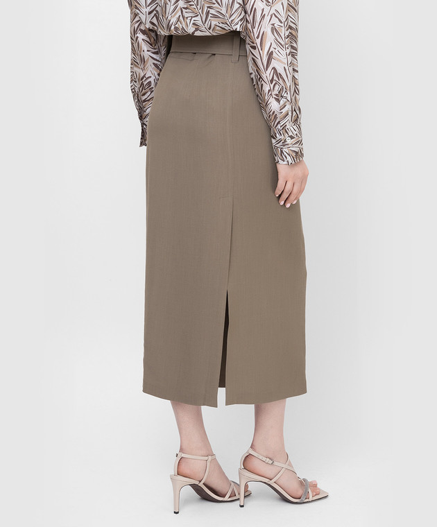 Brunello Cucinelli Темно-бежевая юбка на запах с разрезом MH126G3174 изображение 4