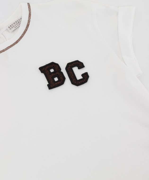 Brunello Cucinelli Дитяча біла футболка з аплікацією монограми логотипу B0045T215B зображення 3