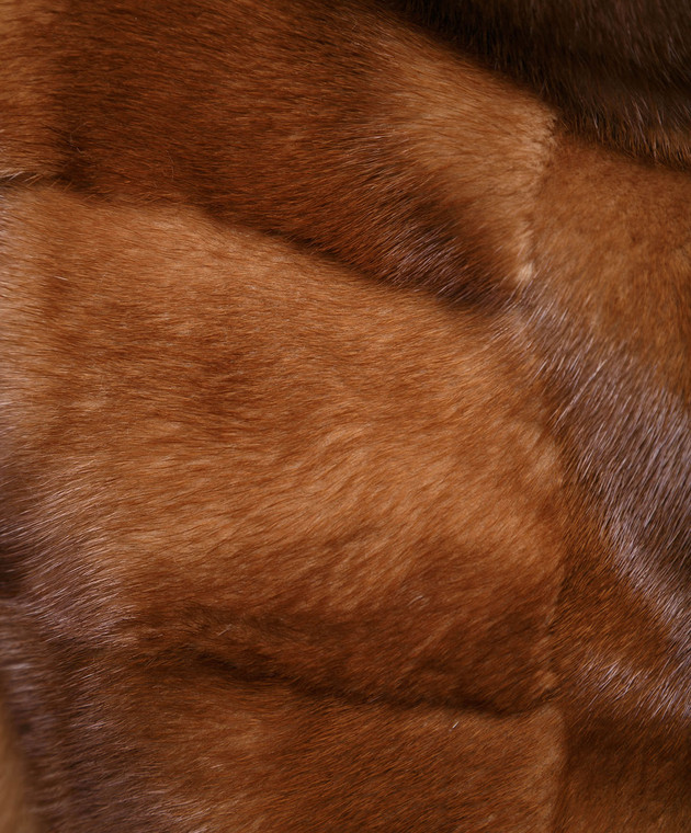 Florence Mode Коричневая шуба из меха норки с поясом и митенками 18N145SUPERWILDSTAR изображение 5
