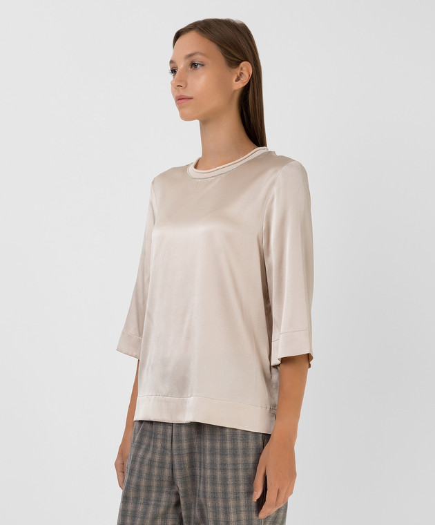 Peserico Світло-бежева шовкова блуза з ланцюжками S06602C2372 зображення 3